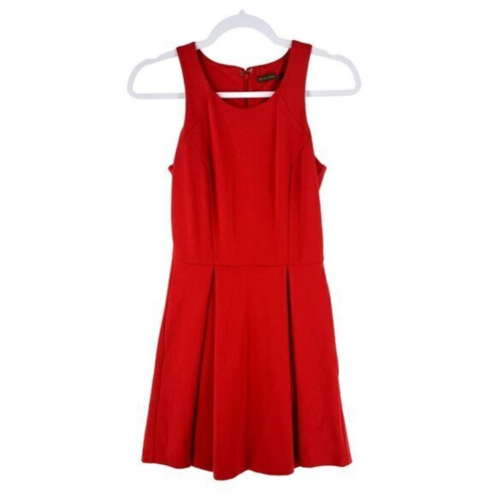 TL The Letter Womens Dress Size XS Red Stretch Ponte Knit Sleeveless Pleated